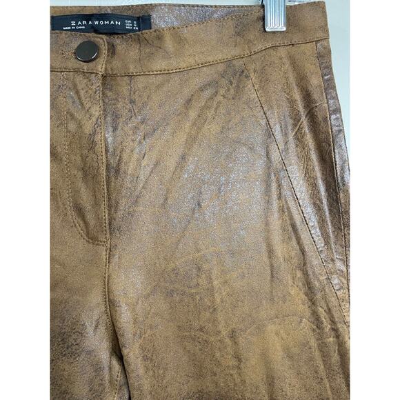 NWT -Zara Women's Skinny Faux Suede Leather Stretch Pants, Brown - Size S - Picture 7 of 16